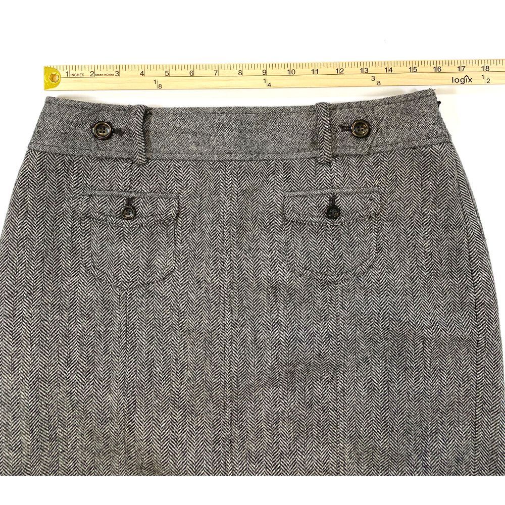 Ann Taylor Mini Skirt Womens 8 Wool Tweed Herringbone Blend Lined Button Pockets - Picture 4 of 7